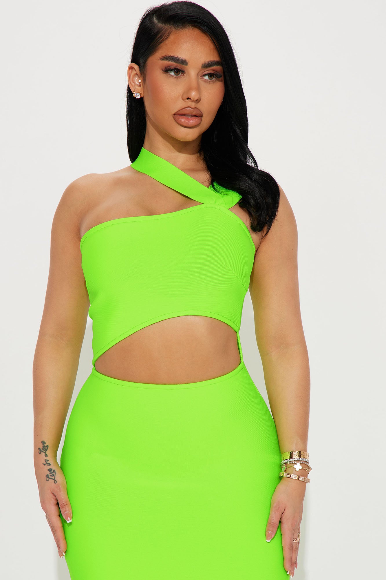 Evangeline Bandage Midi Dress - Lime