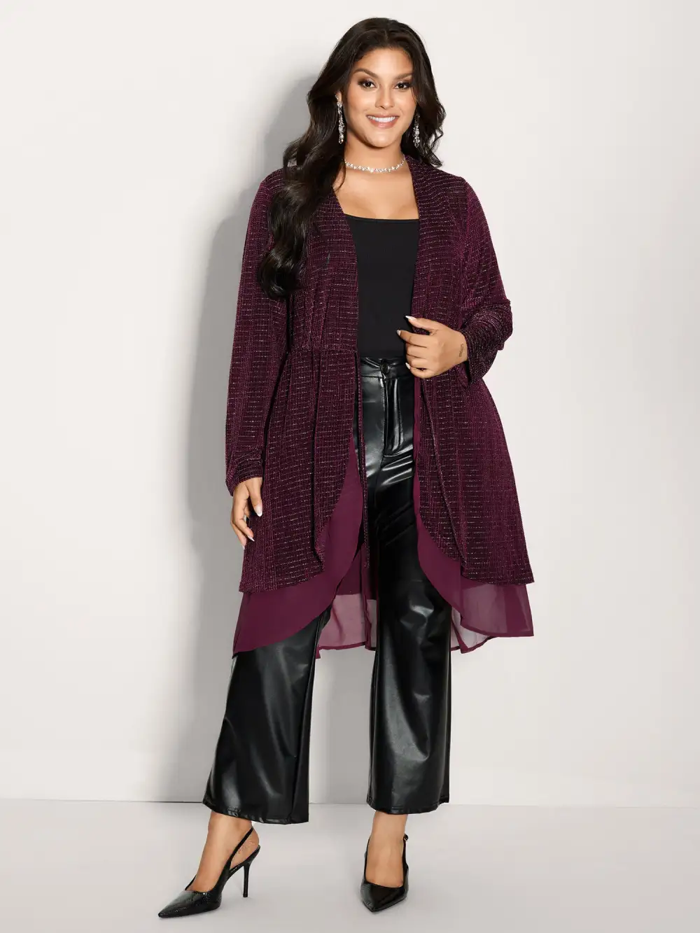 Textured Velvet Spliced Front-Tie Jacket