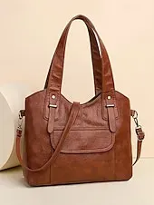 Women's Vintage Brown Faux Leather Tote Bag with Dual Handles and Adjustable Crossbody Strap – Spacious and Stylish for Everyday Use