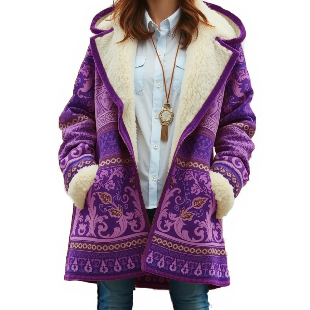 Cowhorn Buckle Pockets Women Coat Fleece Lined Hooded Winter Coat Outerwear Parka Plush Coat Fleece Jacket, brown