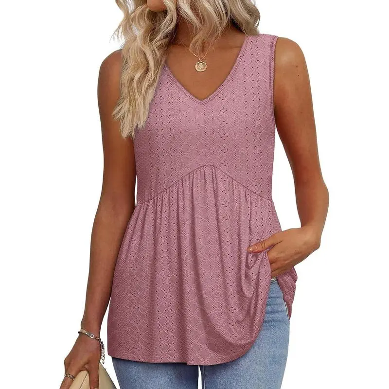 Women’s V-Neck Peplum Tank Top – Flowy, Sleeveless, Stretchy Summer Style
