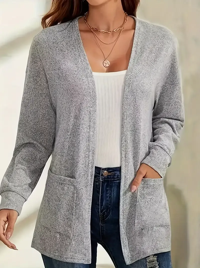 Long Sleeve Elegant Open Front Solid Cardigan