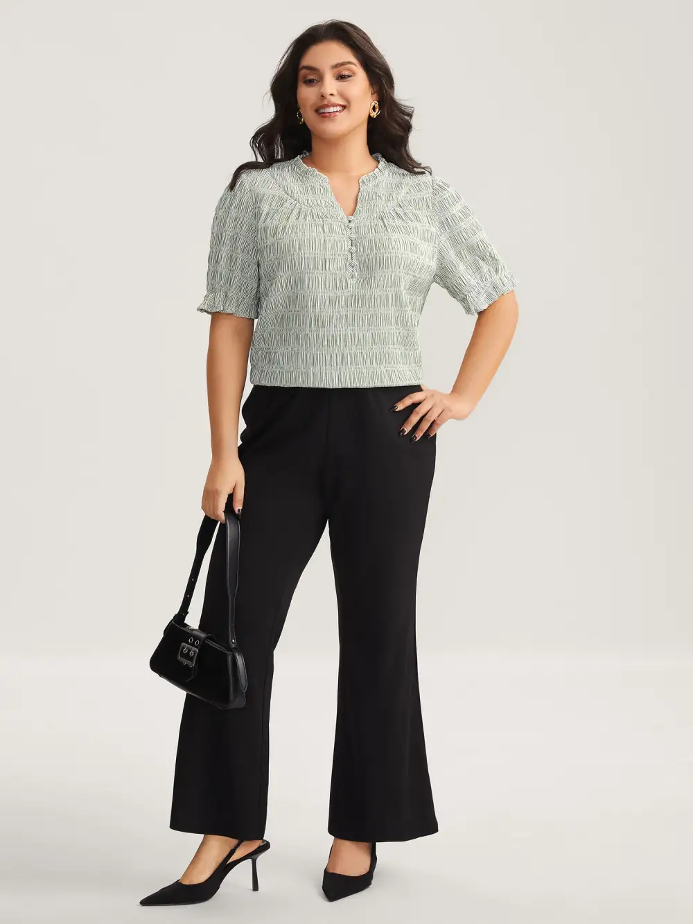 Cotton Half-Open Striped Solid Blouse