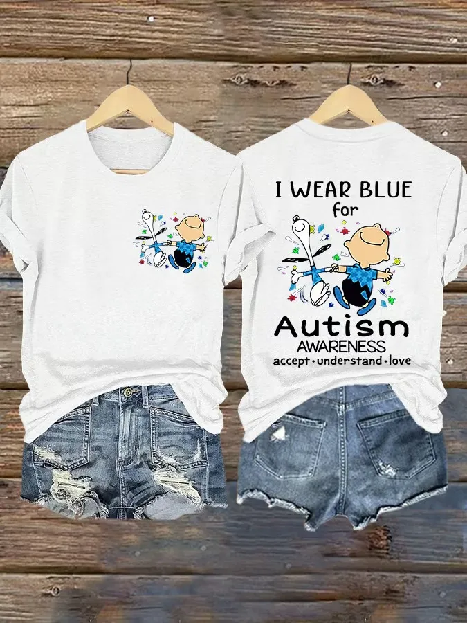 Women'S T-Shirt Vintage Women'S T-Shirt Autism Awareness I Wear Autism Acceptance Understanding Love Printed T-Shirt