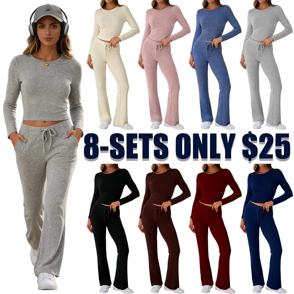 Women's Foldover Flare Leggings & Crop Top Set