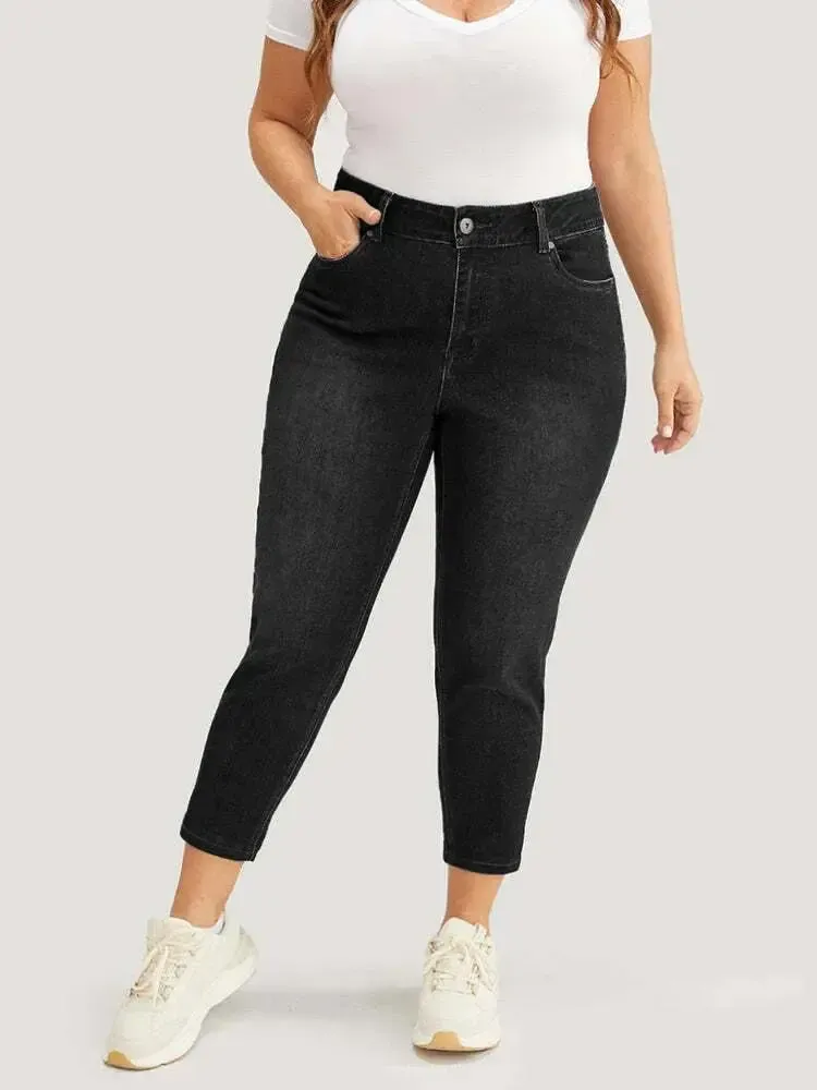 5 Packs-Very Stretchy High Rise Dark Wash Cropped Jeans