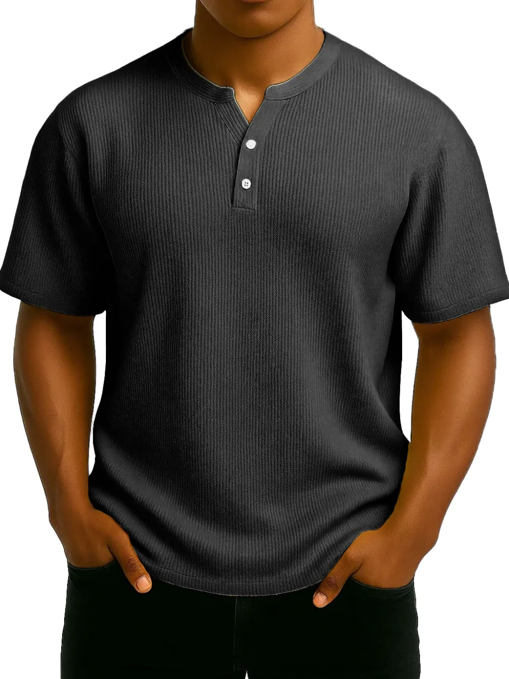 Men's Daily Casual Wrinkled Fabric Wide Short Sleeve Henley Shirt