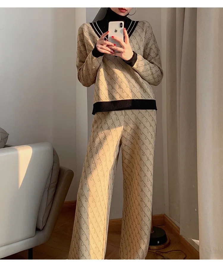 Temperament Double-Sided Jacquard Sweater Two-Piece Set