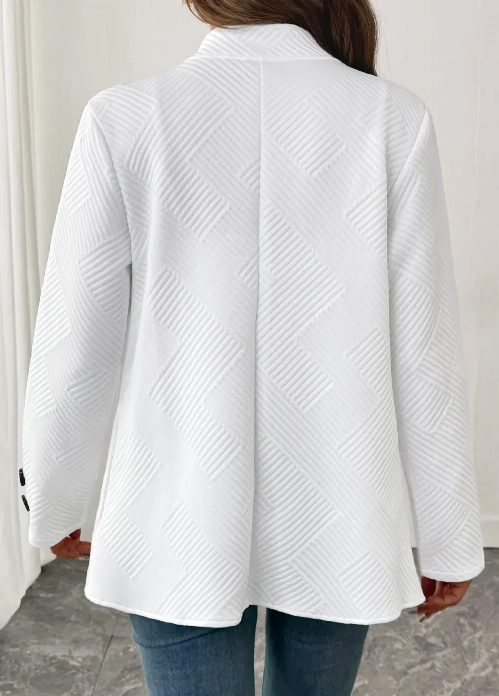 White Double Side Pockets Long Sleeve Coat