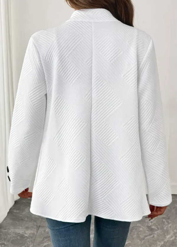 White Double Side Pockets Long Sleeve Coat