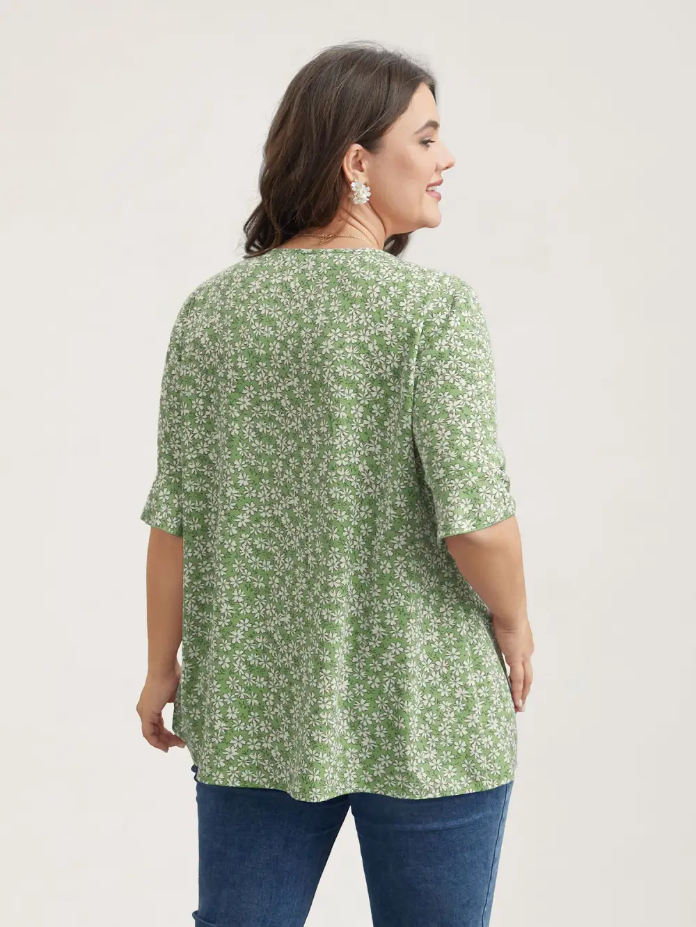 Ditsy Floral Pleated Flared Sleeve Shirt