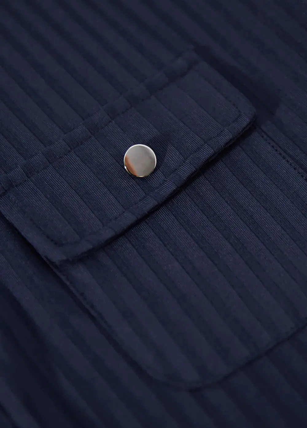 Navy Button Short Sleeve Split Neck Blouse