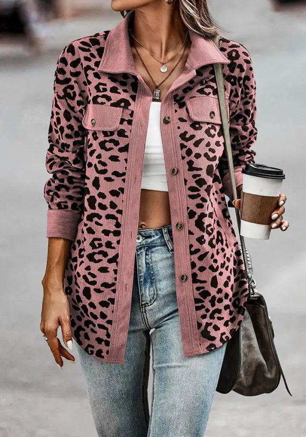 Fashion Print Printing Turndown Collar Tops