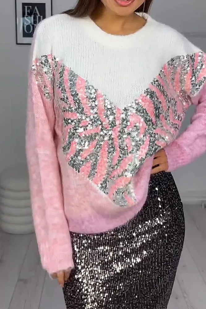 Women's fashion leopard print sequined sweater