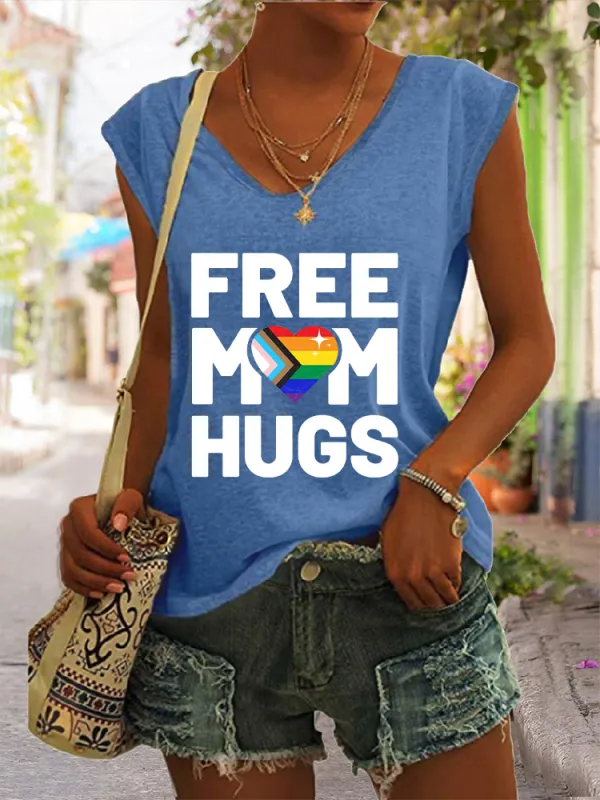 Women's Gay Day Free Mom Hugs V-neck Vest