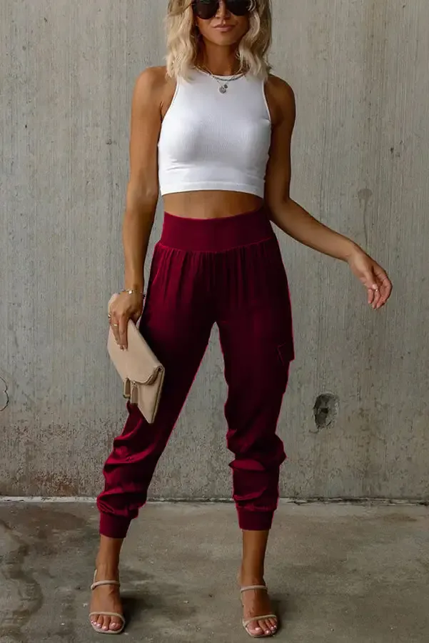 Women's Satin High Waist Pocketed Joggers