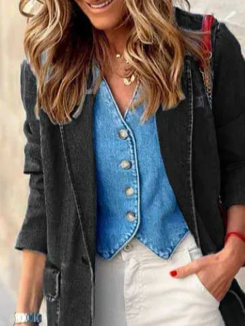 Lapel Collar Long Sleeve Plain Regular Micro-Elasticity Loose Blazer For Women