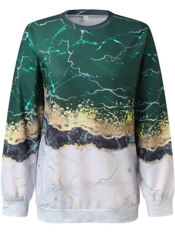 Women's Sweatshirt Pullover Sports Basic Black Blue Green Graphic Abstract Street Casual Round Neck Long Sleeve Top Micro-elastic Fall & Winter