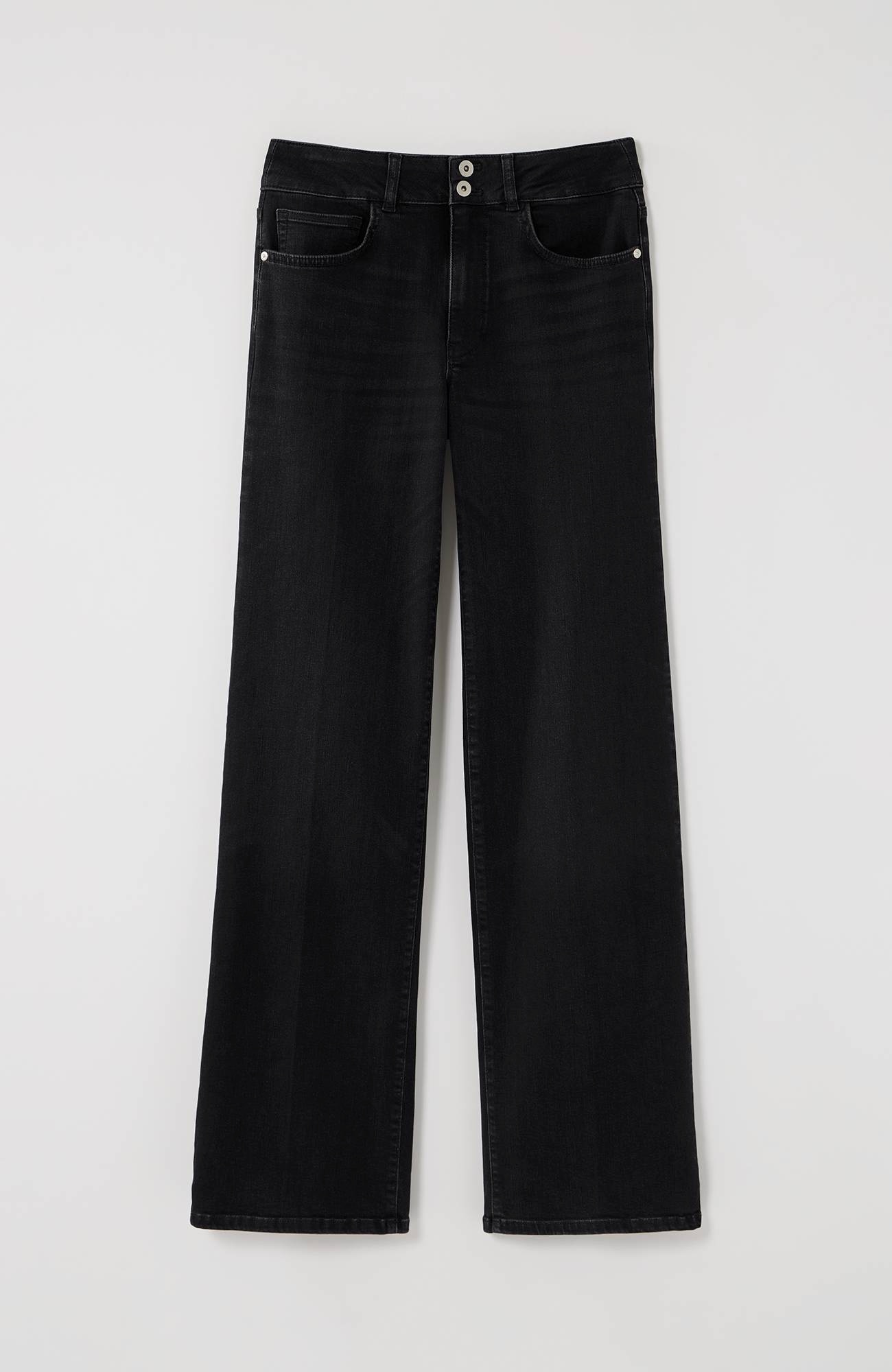 high-rise creased-front full-leg jeans