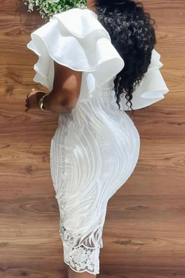 Lace Glamorous Off Shoulder Split Back Midi Dress