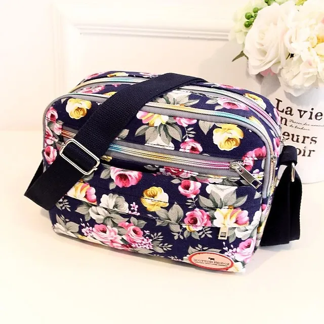 Women's Crossbody Bag Shoulder Bag Hobo Bag Canvas Shopping Daily Zipper Flower Large Capacity Foldable Lightweight Flower Black Red Blue