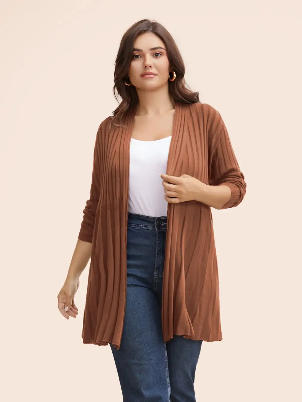 Plain Textured Kimono Collar Cardigan
