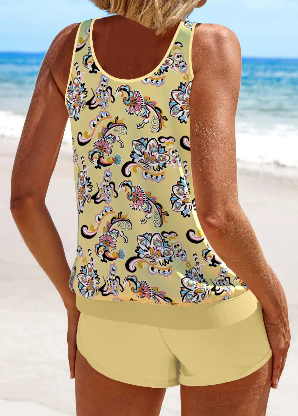 Patchwork Neon Green Floral Print Tankini Set
