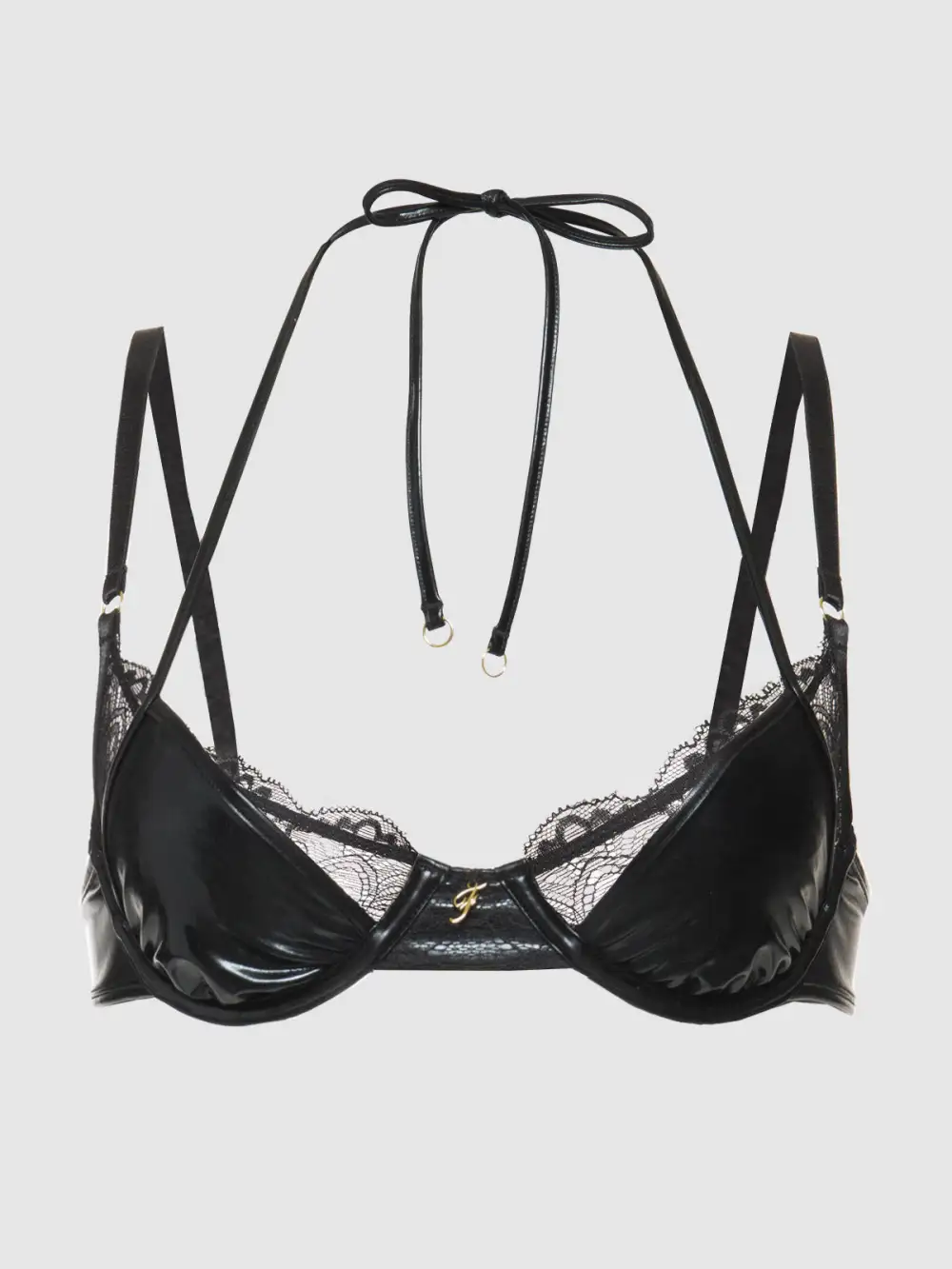 Frederick's Of Hollywood Onyx Leather & Lace Underwire Swim Top