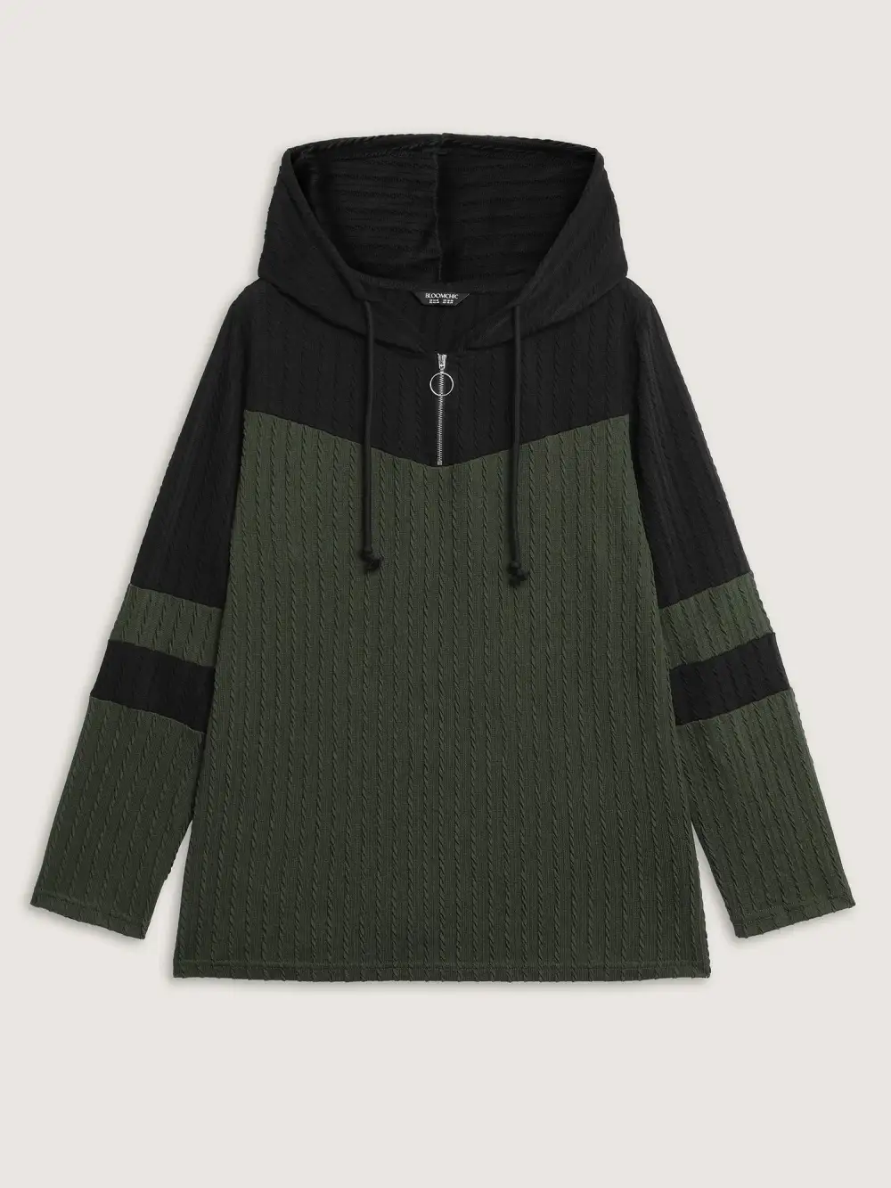 Textured Color Contrast Half-Zipper Hoodie