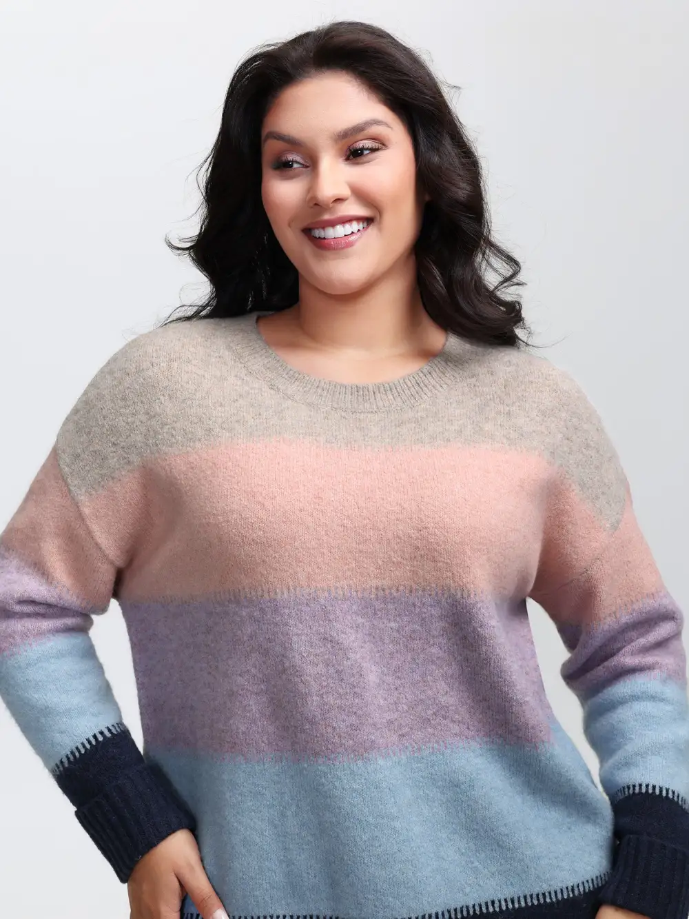 Color Stripes Round Neck Pullover