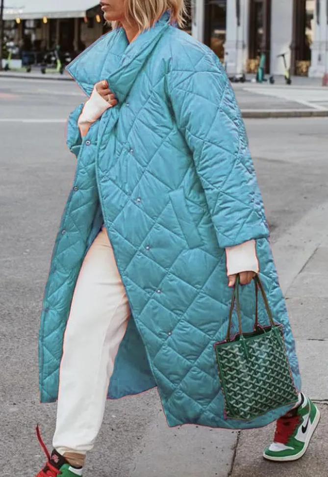 Neon Orange Long Diamond Pattern Coat