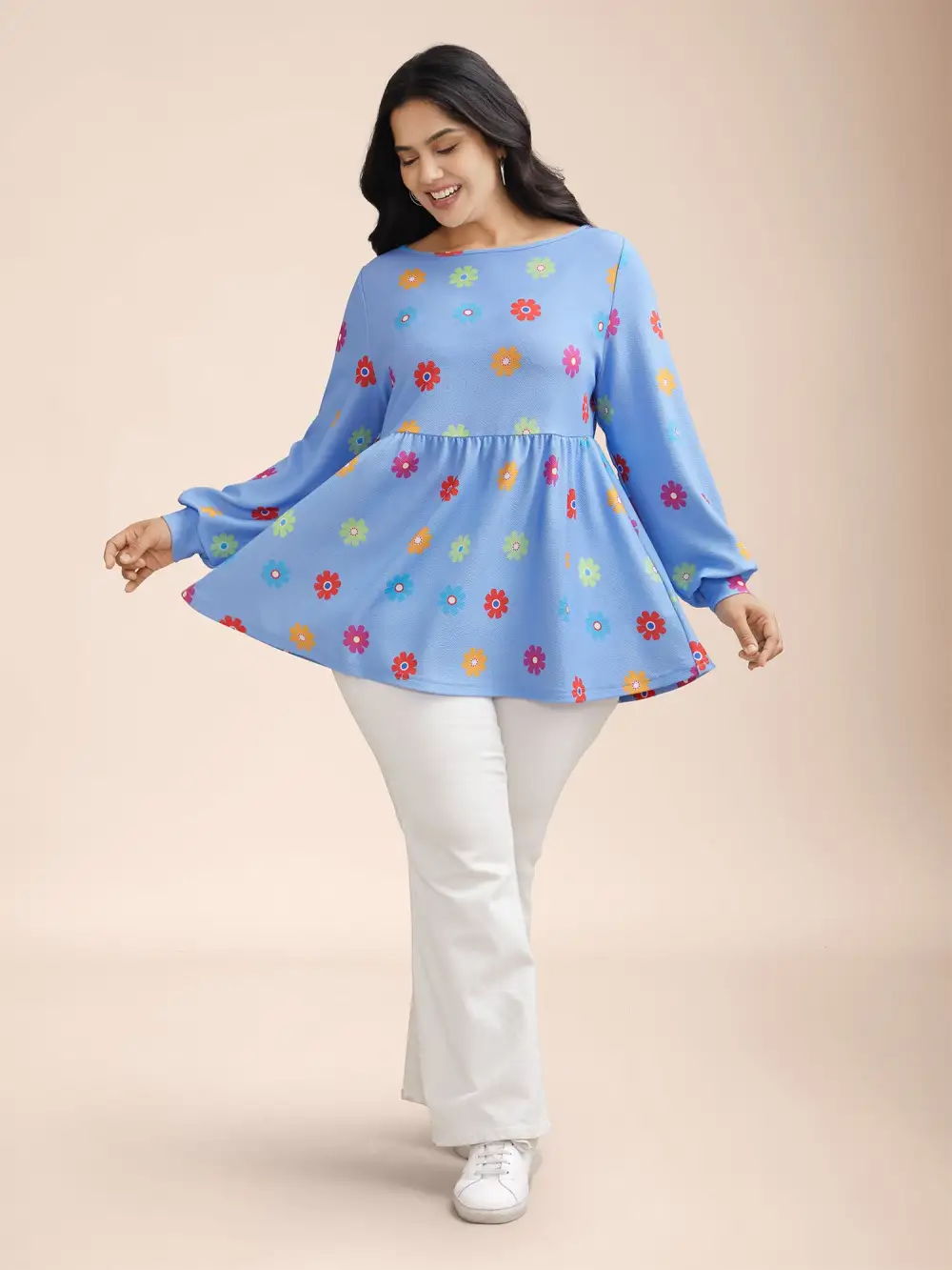 Multi-Color Floral Textured Stretchy Knit Top