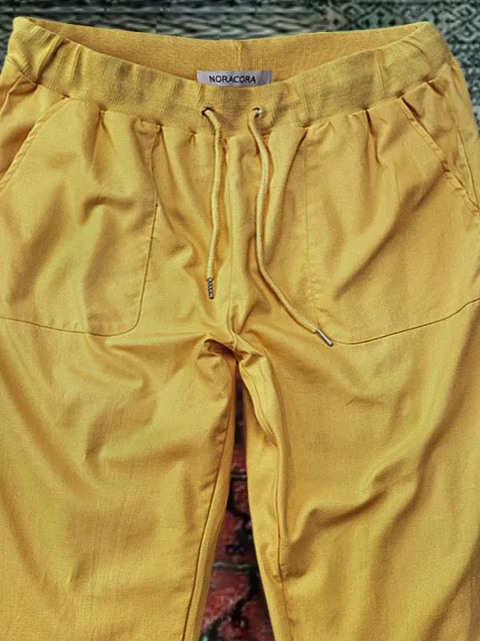 Solid Drawstring Casual Cotton Linen Pant