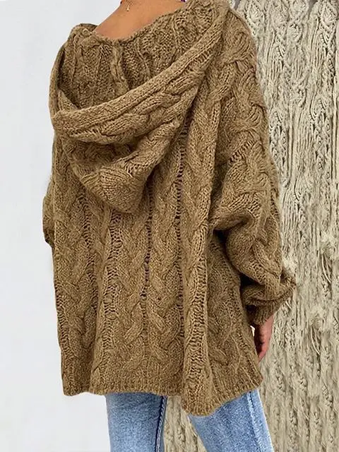 Solid Color Twist Knitting Hoodie Sweater