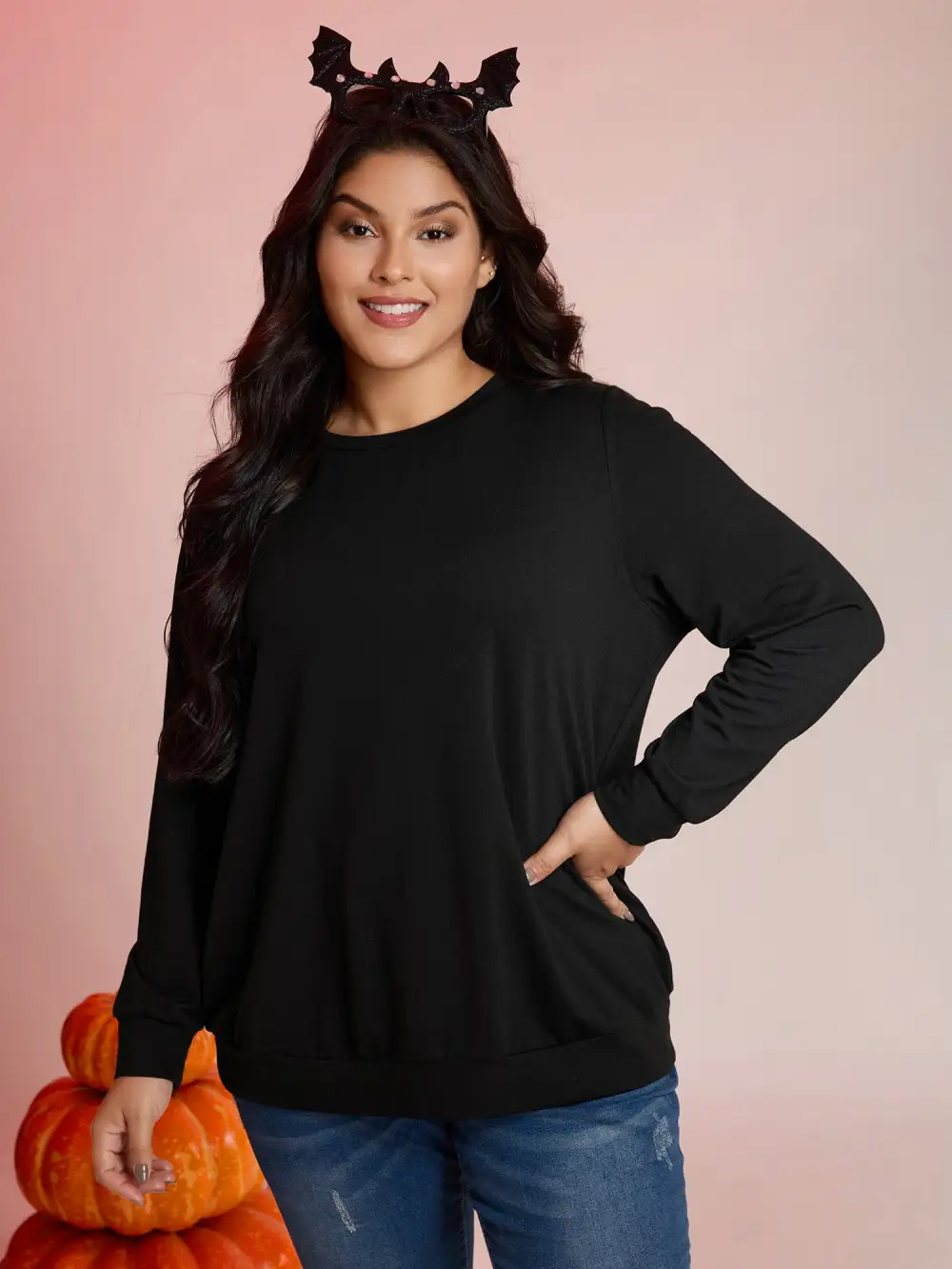 Back Sheer Halloween Print Solid Sweatshirt