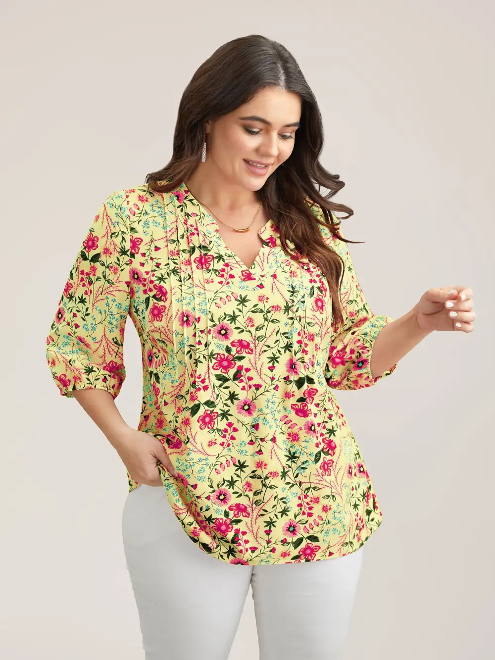 Floral Print Notched Collar Shirt