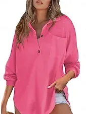 Women's Shirt Blouse Solid Color Basic Casual Long Sleeve Shirt Collar Long Tops Daily Buttons Pocket Black Fuchsia Green Beige Fall Winter
