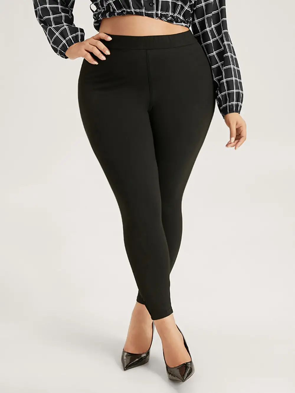 High Rise Pleated Elastic Waist Skinny Leggings