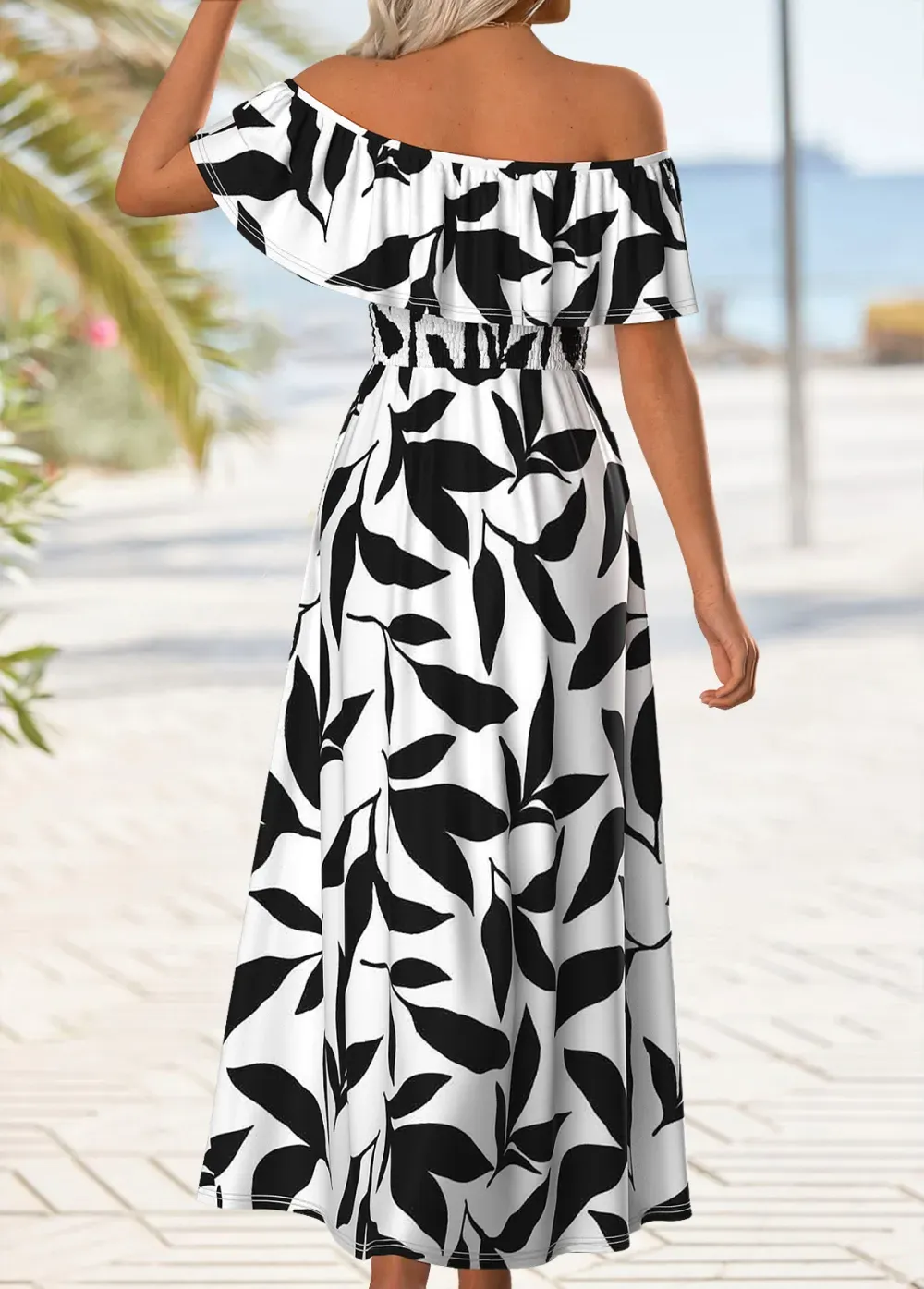 Multi Color Split Leaf Print Maxi Sleeveless Dress