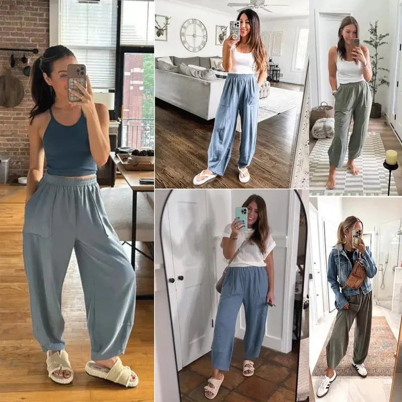 Women's Baggy Wide Leg Palazzo Pants – Casual Elastic Waist with Pockets