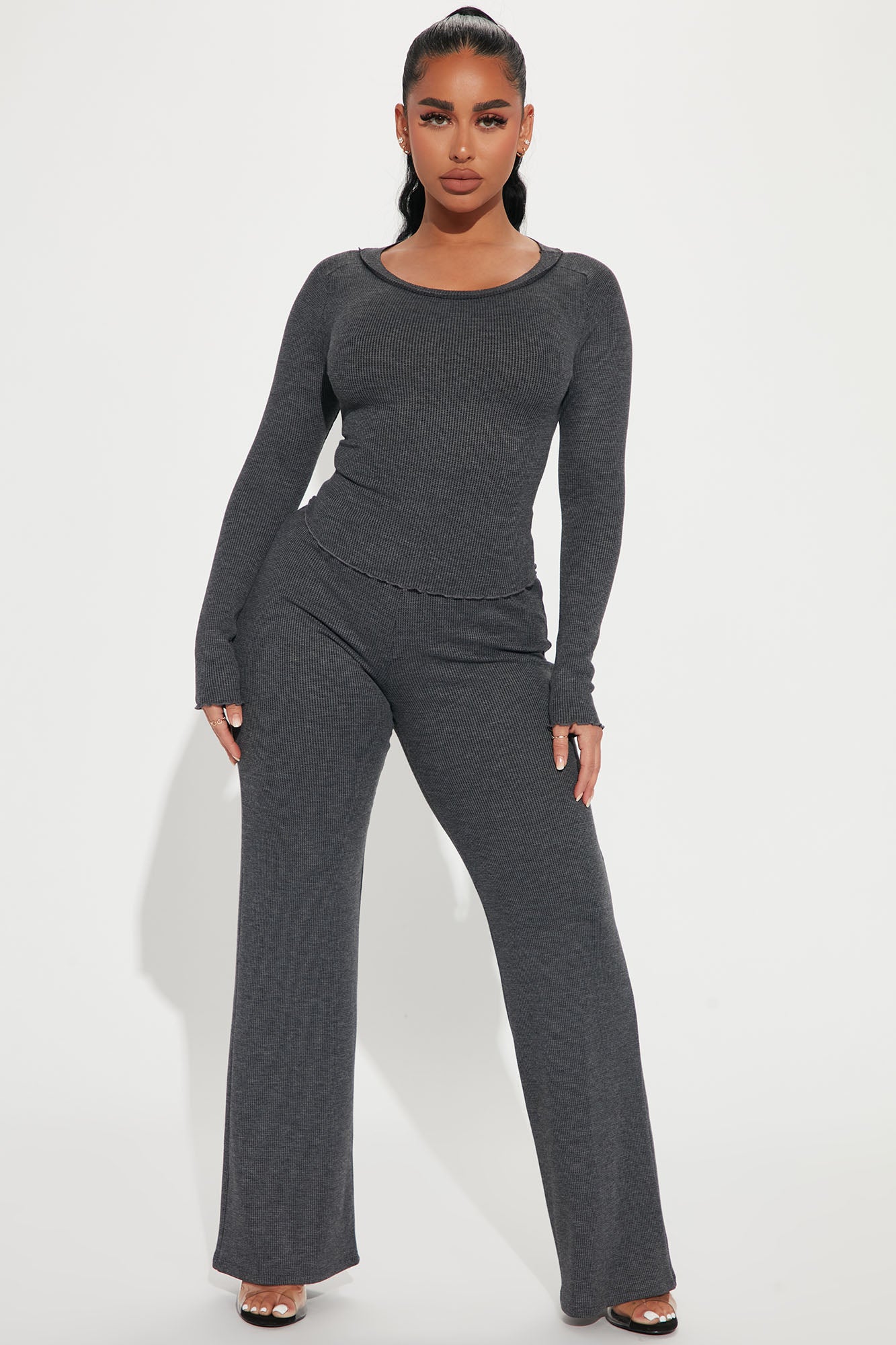 Small Talk Pant Set - Charcoal