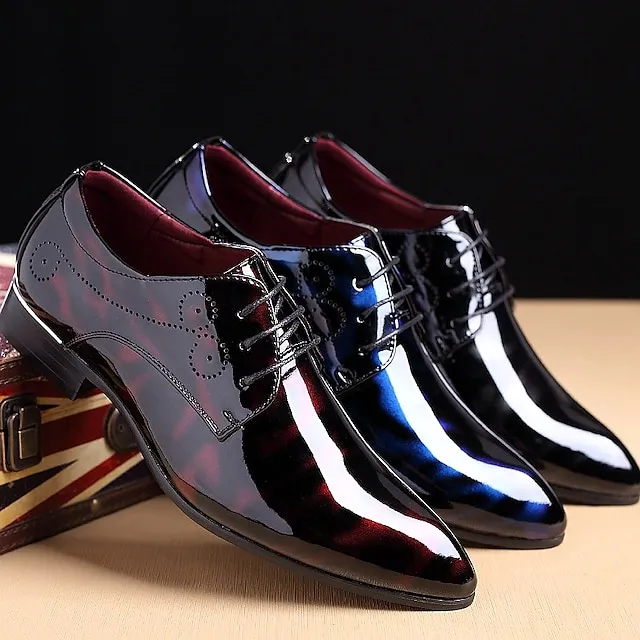 Men's Oxfords Dress Shoes Business Classic British Daily Party & Evening Office & Career Patent Leather Breathable Wear Proof Black Burgundy Royal Blue Summer Spring Fall