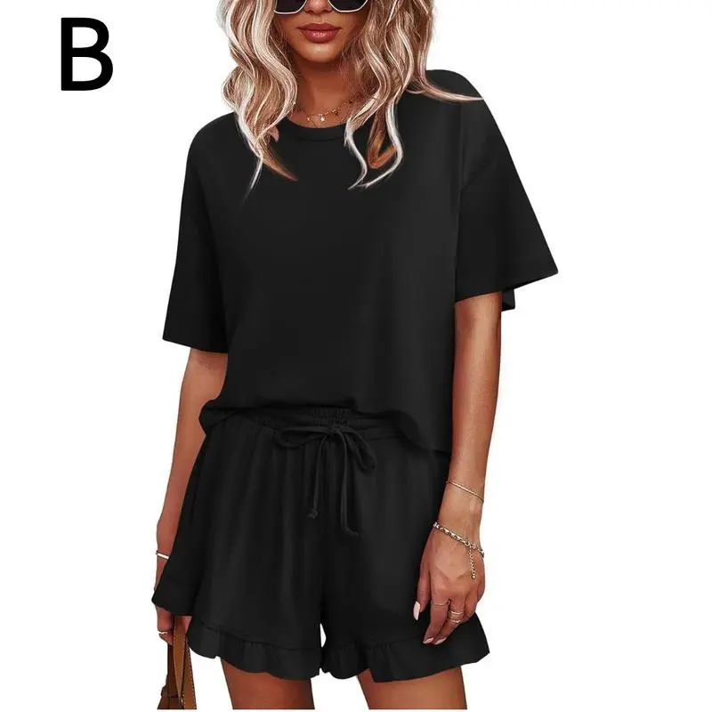 Women's 2 Piece Pajama Set – Ruffle Sleeve Top & Shorts Lounge Outfit