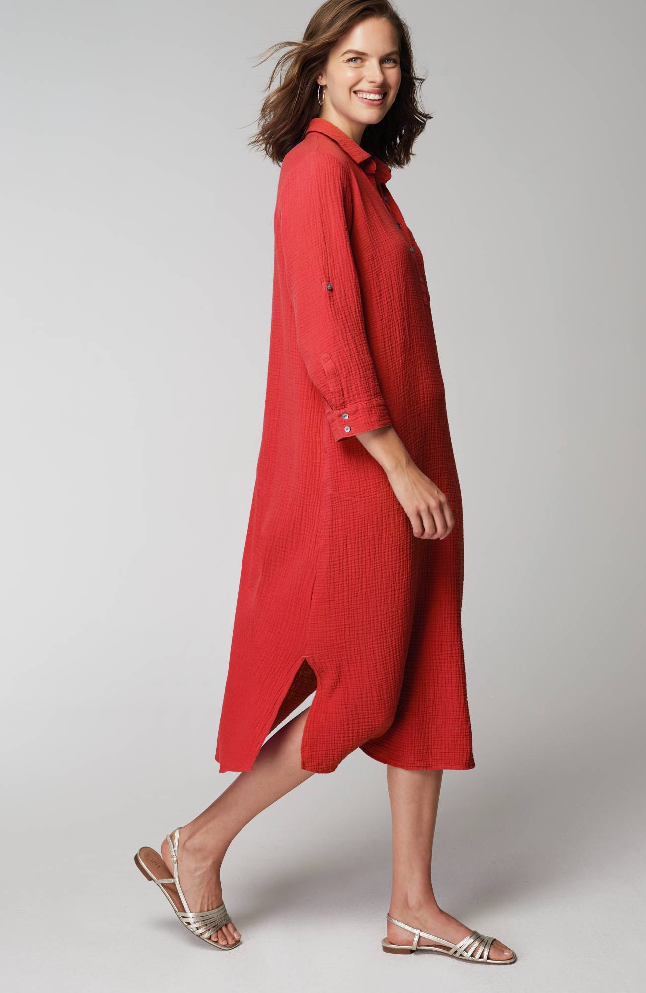 Cotton-Gauze One-Pocket Shirtdress