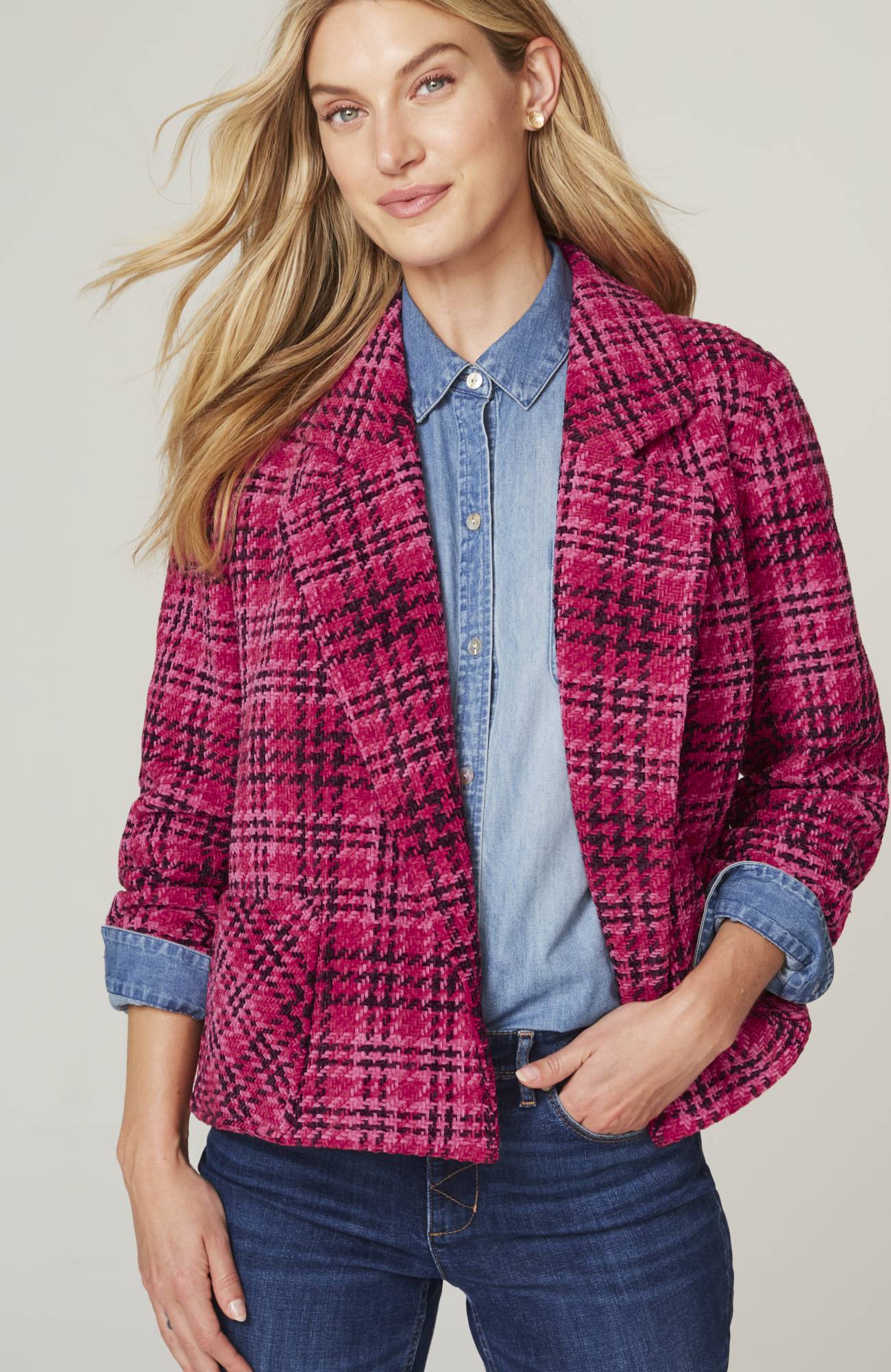 chenille plaid swing jacket