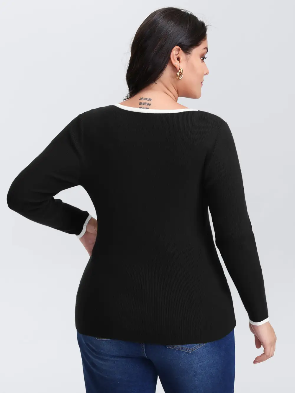 Square Neck Bowknot Fitted Pullover