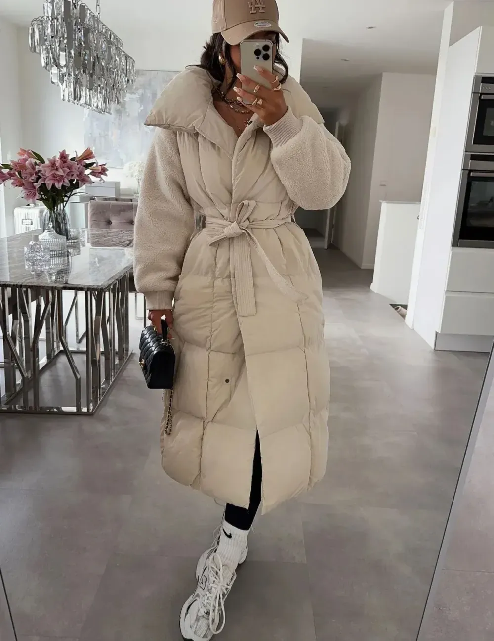 Lambswool Sleeve Tie-Up Long Jacket