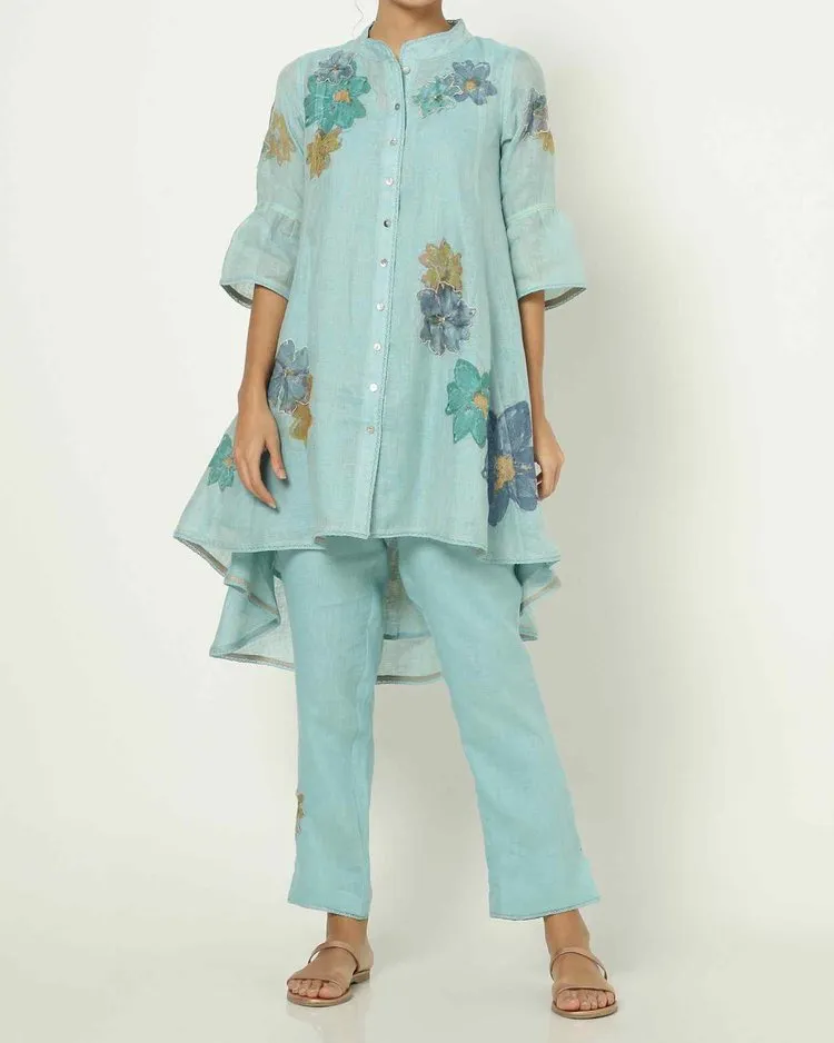 Elegant Floral Print Top Pants Set