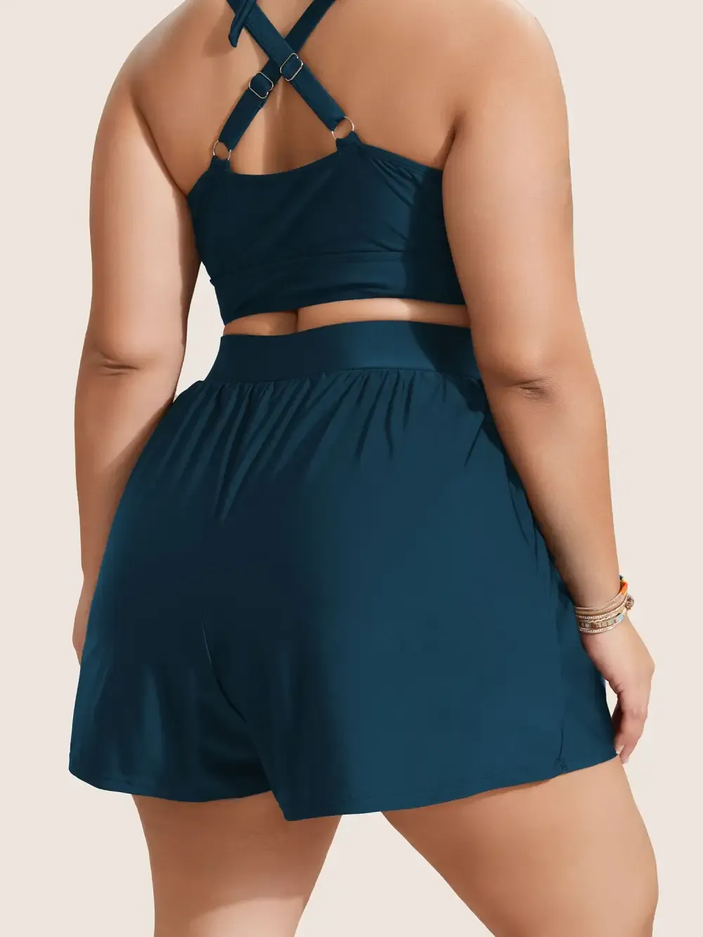 Solid Gathered High Rise Pocket Swim Bottom