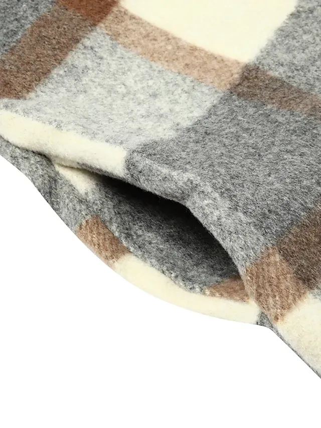 Women's Wool Blend Coat Winter Plaid Shacket Jacket Fall Long Pea Coat with Pockets Single Breasted Over Coat Trench Coat Gray Khaki Brown Modern Street S M L XL XXL / Winter